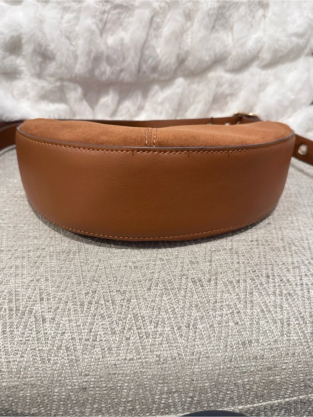 Olivia & Kate Chestnut Suede Crescent Shoulder Bag